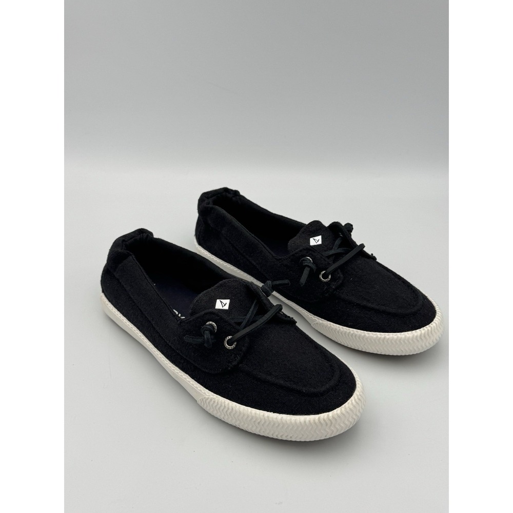 Sperry Top-Sider Seacoast Black Canvas Deck Boat Shoes Women's 6 Memory Foam